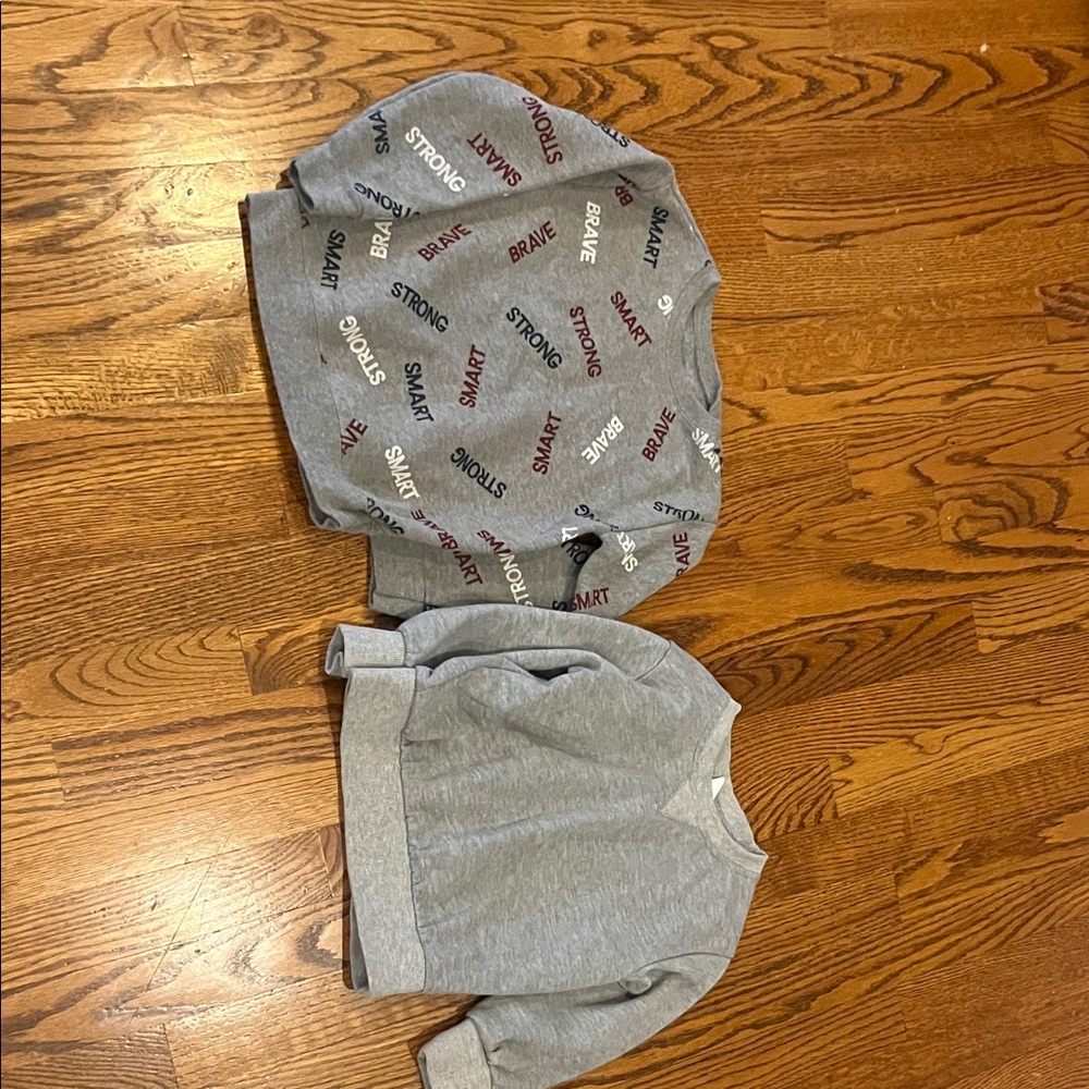 Gray Sweatshirt Duo - Word Print & Solid